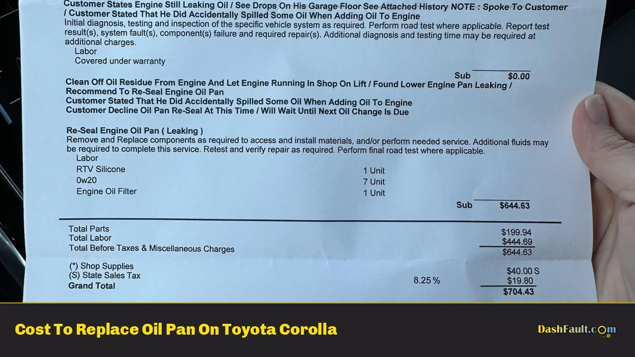 Cost To Replace Oil Pan On Toyota Corolla